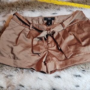 Mocha Satin Shorts with Elastic Waistband and Shimmery Finish
